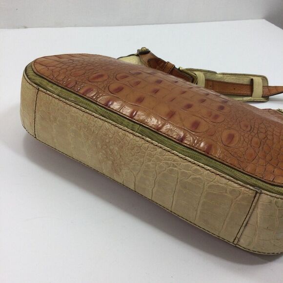 Brahmin Women Amira Hobo Shoulder Bag Leather Croc Embossed Brown Cream Metallic - Picture 4 of 14